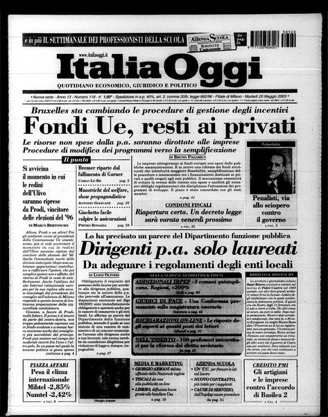 Italia oggi : quotidiano di economia finanza e politica